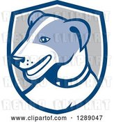 Vector Clip Art of Retro Cartoon Jack Russell Terrier Dog in a Blue White and Gray Shield by Patrimonio