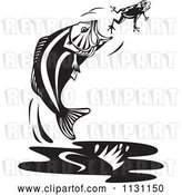 Vector Clip Art of Retro Cartoon Jumping Largemouth Bass Fish Trying to Eat a Frog by Patrimonio