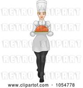 Vector Clip Art of Retro Cartoon Lady Carrying a Roasted Bird on a Platter by BNP Design Studio
