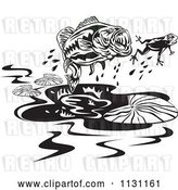 Vector Clip Art of Retro Cartoon Largemouth Bass Fish Chasing a Frog by Patrimonio