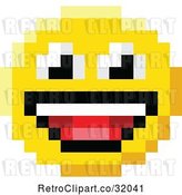 Vector Clip Art of Retro Cartoon Laughing 8 Bit Video Game Style Emoji Smiley Face by AtStockIllustration