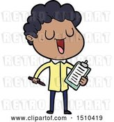 Vector Clip Art of Retro Cartoon Laughing Guy with Clipboard and Pen by Lineartestpilot