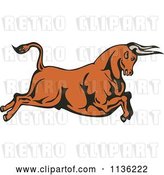 Vector Clip Art of Retro Cartoon Leaping Bull by Patrimonio