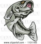 Vector Clip Art of Retro Cartoon Leaping Largemouth Bass Fish by Patrimonio