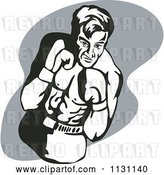 Vector Clip Art of Retro Cartoon Male Athlete Boxer Guy over Gray by Patrimonio