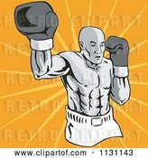 Vector Clip Art of Retro Cartoon Male Athlete Boxer Guy over Rays by Patrimonio