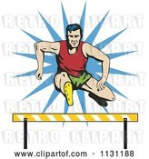 Vector Clip Art of Retro Cartoon Male Athlete Jumping a Hurdle 1 by Patrimonio