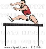 Vector Clip Art of Retro Cartoon Male Athlete Jumping a Hurdle 4 by Patrimonio