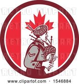 Vector Clip Art of Retro Cartoon Male Bagpiper in a Canadian Flag Circle by Patrimonio