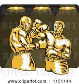 Vector Clip Art of Retro Cartoon Male Boxers Fighting Under Lights by Patrimonio