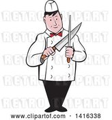 Vector Clip Art of Retro Cartoon Male Butcher Sharpening a Knife by Patrimonio