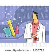 Vector Clip Art of Retro Cartoon Male Chemist Scientist Conducting an Experiment by BNP Design Studio
