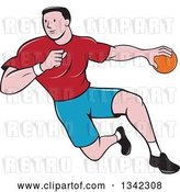 Vector Clip Art of Retro Cartoon Male Handball Player in Action by Patrimonio
