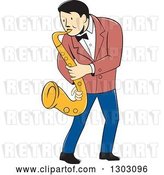 Vector Clip Art of Retro Cartoon Male Musician Playing a Saxophone by Patrimonio
