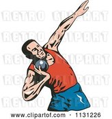 Vector Clip Art of Retro Cartoon Male Shot Put Athlete by Patrimonio