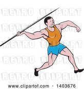 Vector Clip Art of Retro Cartoon Male Track and Field Javelin Thrower by Patrimonio