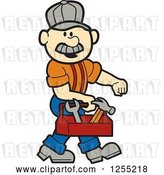 Vector Clip Art of Retro Cartoon Male White Handyman Carrying a Tool Box by Andy Nortnik