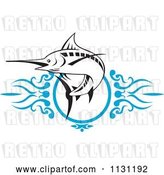 Vector Clip Art of Retro Cartoon Marlin over Blue Swirls by Patrimonio