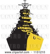 Vector Clip Art of Retro Cartoon Military Battleship in Yellow and Black by Patrimonio