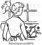 Vector Clip Art of Retro Cartoon Mother Cooking on a Stove by Picsburg