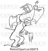 Vector Clip Art of Retro Cartoon Mover Carrying Furniture by Picsburg