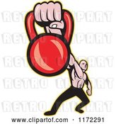 Vector Clip Art of Retro Cartoon Muscular Guy Holding out a Kettlebell by Patrimonio