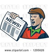 Vector Clip Art of Retro Cartoon Newspaper Boy Holding out a Paper by Patrimonio