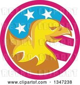 Vector Clip Art of Retro Cartoon Orange Bald Eagle Head in an American Flag Circle by Patrimonio