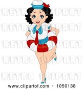 Vector Clip Art of Retro Cartoon Pinup Sailor Lady Wearing a Life Buoy by BNP Design Studio