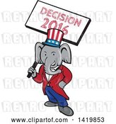 Vector Clip Art of Retro Cartoon Political Republican Elephant Holding a Decision 2016 Sign by Patrimonio