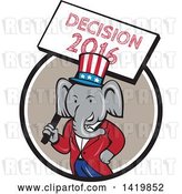 Vector Clip Art of Retro Cartoon Political Republican Elephant Holding a Decision 2016 Sign, Emerging from a Circle by Patrimonio