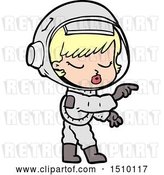 Vector Clip Art of Retro Cartoon Pretty Astronaut Girl Pointing by Lineartestpilot