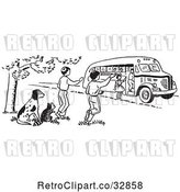 Vector Clip Art of Retro Cartoon Raccoon and Dog Watching KChildren Board a School Bus in by Picsburg