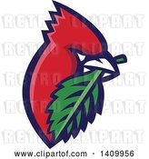 Vector Clip Art of Retro Cartoon Red Cardinal Bird with a Leaf in His Mouth by Patrimonio