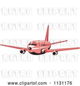 Vector Clip Art of Retro Cartoon Red Commercial Airliner Plane by Patrimonio