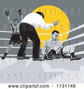 Vector Clip Art of Retro Cartoon Referee Counting down at Boxers in a Ring by Patrimonio