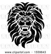Vector Clip Art of Retro Cartoon Roaring Male Lion Head by AtStockIllustration