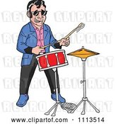 Vector Clip Art of Retro Cartoon Rockabilly Musician Guy Playing the Drums by LaffToon