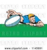 Vector Clip Art of Retro Cartoon Rugby Player Diving 2 by Patrimonio