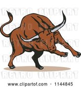 Vector Clip Art of Retro Cartoon Running Bull by Patrimonio