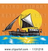 Vector Clip Art of Retro Cartoon Schooner Boat at Sunset by Patrimonio