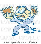 Vector Clip Art of Retro Cartoon Screen Printer Guy with Paint and a Screen by Andy Nortnik