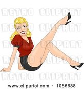 Vector Clip Art of Retro Cartoon Sexy Blond Pinup Lady Kicking up a Leg by BNP Design Studio