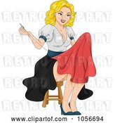 Vector Clip Art of Retro Cartoon Sexy Blond Pinup Lady Sewing by BNP Design Studio