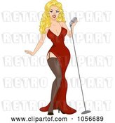 Vector Clip Art of Retro Cartoon Sexy Blond Pinup Lady Singing by BNP Design Studio