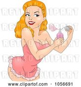 Vector Clip Art of Retro Cartoon Sexy Pinup Lady Spritzing Perfume on Herself by BNP Design Studio