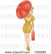 Vector Clip Art of Retro Cartoon Sexy Pinup Lady Walking with a Briefcase and Parasol, Looking Back by BNP Design Studio