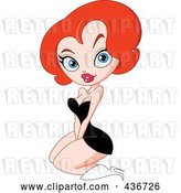 Vector Clip Art of Retro Cartoon Sexy Red Haired Pinup Lady Kneeling in a Black Dress by Yayayoyo