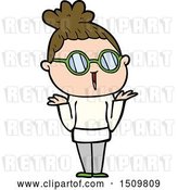 Vector Clip Art of Retro Cartoon Shrugging Lady Wearing Spectacles by Lineartestpilot