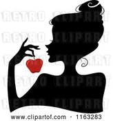 Vector Clip Art of Retro Cartoon Silhouetted Lady Holding a Red Apple by BNP Design Studio